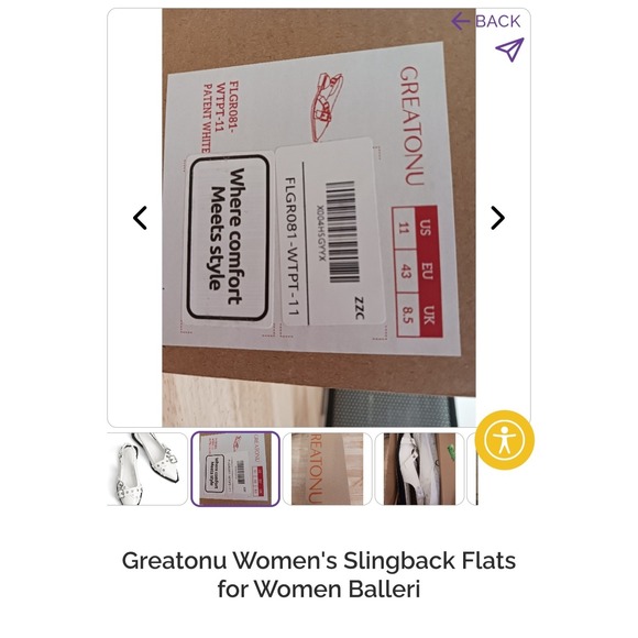 Greatonu Womens Slingback Flats White Patent Buckle Pointed Toe FLGR081-WTPT-11 - Picture 4 of 4